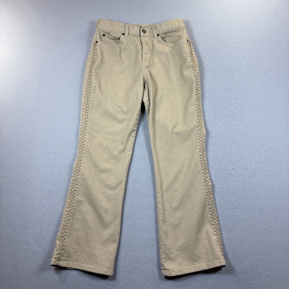 VTG‎ Ralph Lauren LRL Khaki Tan Embroidered Bootcut Jeans Boho Y2K 6 Petite